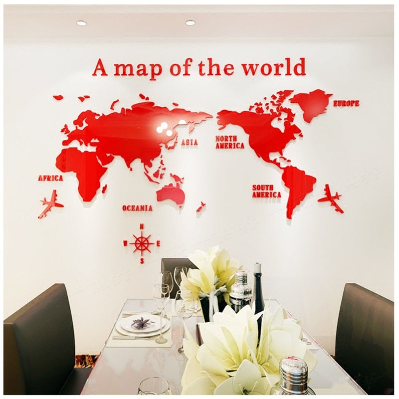 World Map Acrylic 3D Solid Crystal Wall With Living Room