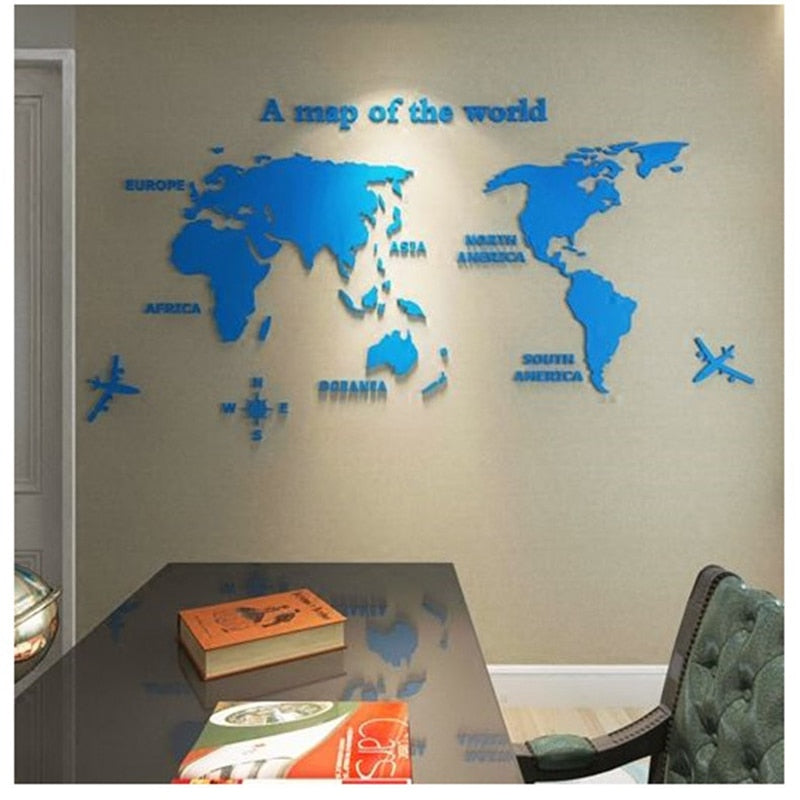 World Map Acrylic 3D Solid Crystal Wall With Living Room