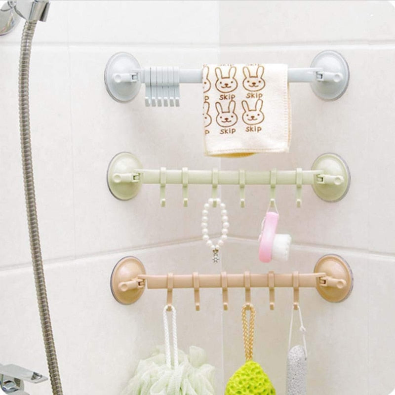 Adjustable Hook Rack with Double Suction Cups for Towels and Utensils