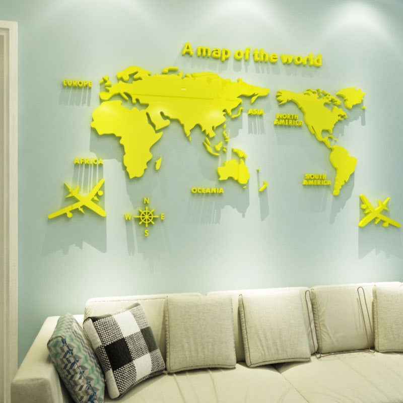 World Map Acrylic 3D Solid Crystal Wall With Living Room