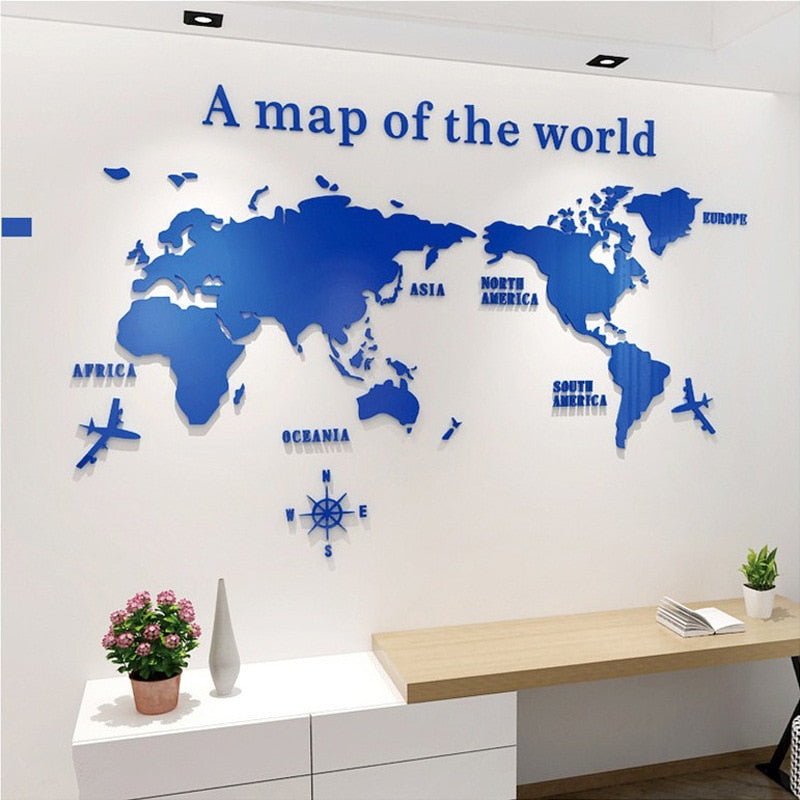 World Map Acrylic 3D Solid Crystal Wall With Living Room