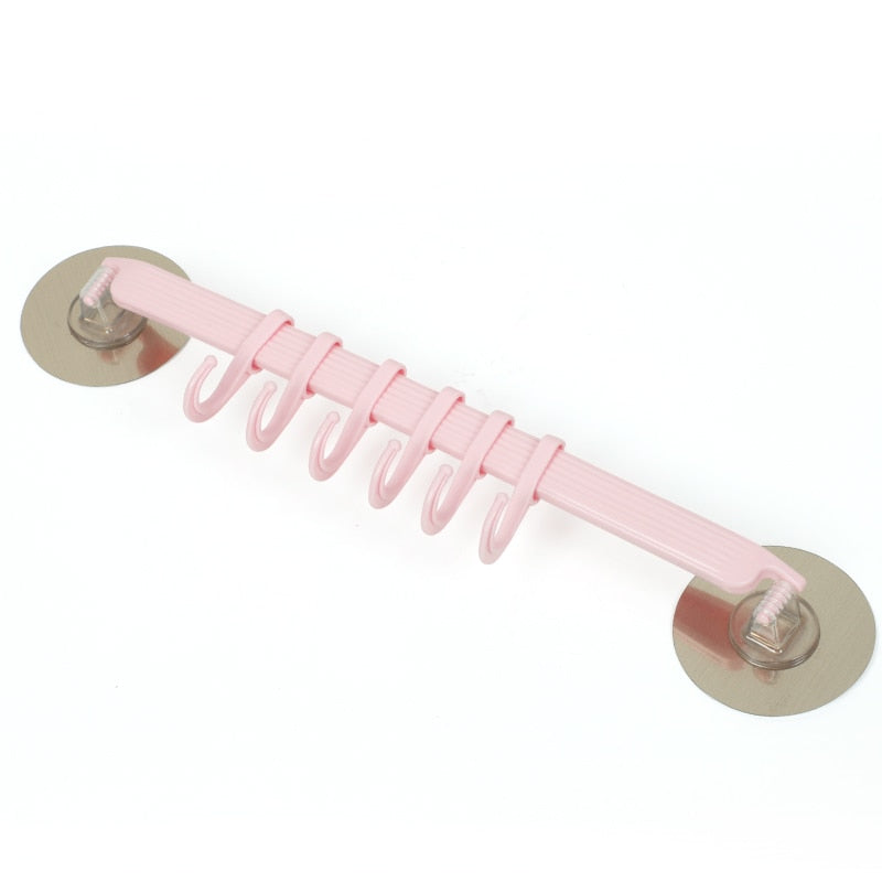 Adjustable Hook Rack with Double Suction Cups for Towels and Utensils