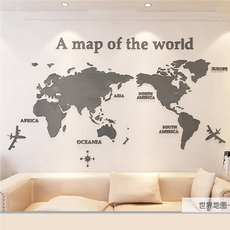 World Map Acrylic 3D Solid Crystal Wall With Living Room