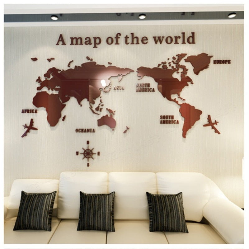 World Map Acrylic 3D Solid Crystal Wall With Living Room