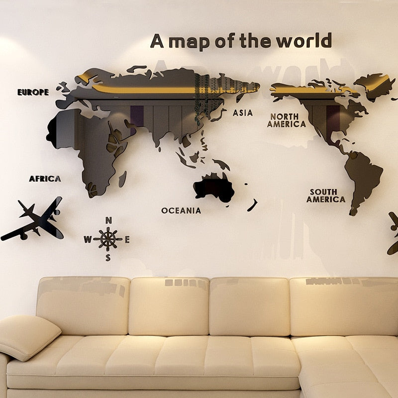 World Map Acrylic 3D Solid Crystal Wall With Living Room