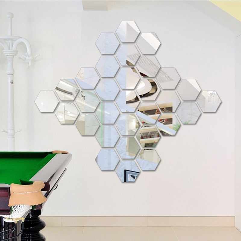 12 Hexagonal Stick on & Removable Mirrors