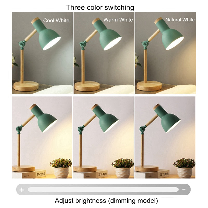 Nordic Wood & Iron LED Desk Lamp