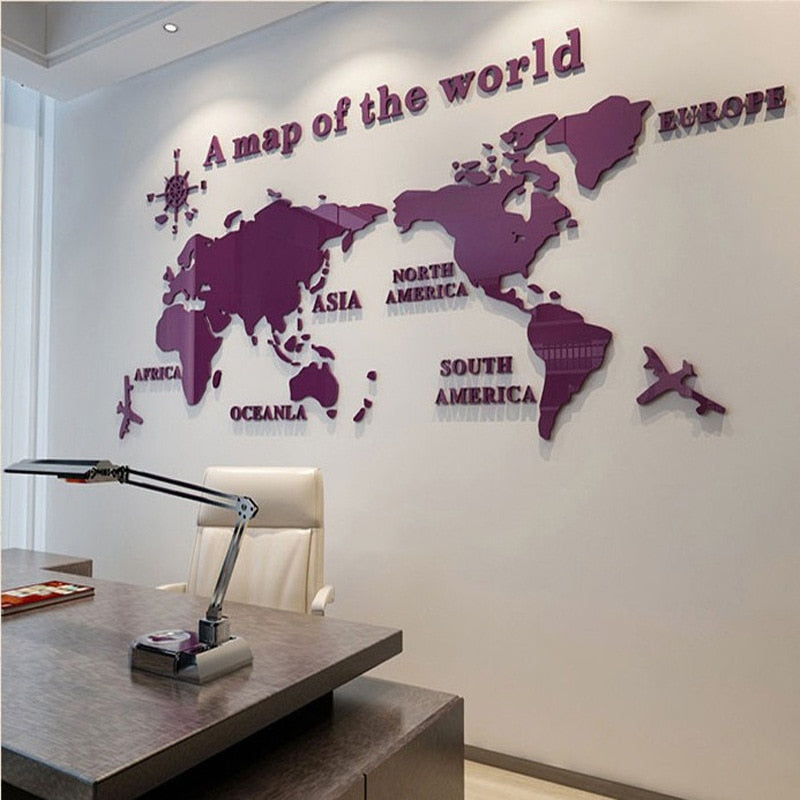 World Map Acrylic 3D Solid Crystal Wall With Living Room