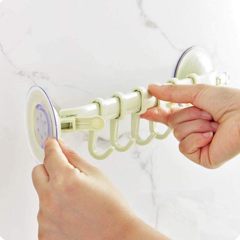 Adjustable Hook Rack with Double Suction Cups for Towels and Utensils