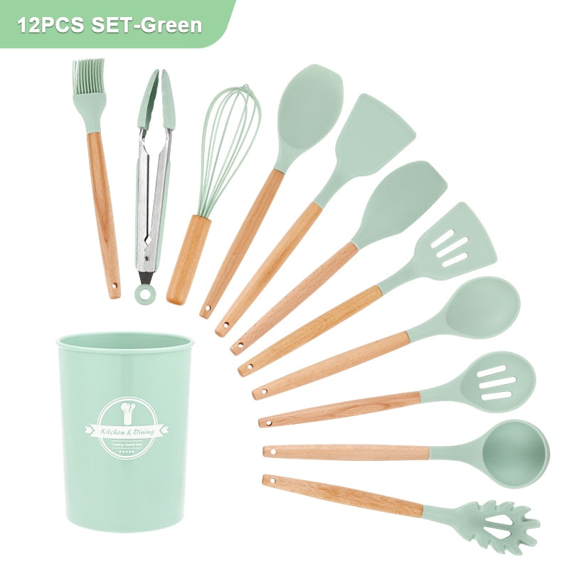 Silicone & Wood Kitchen Utensil Set