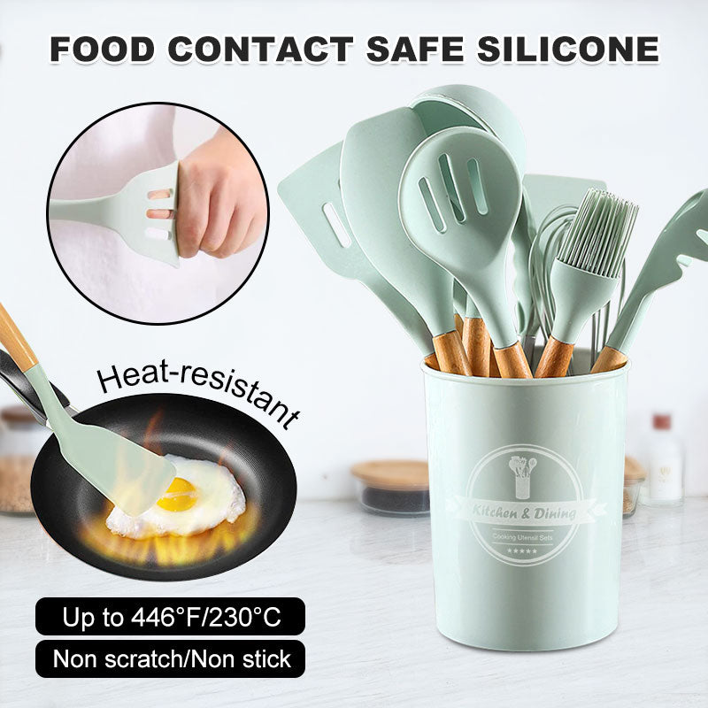 Silicone & Wood Kitchen Utensil Set