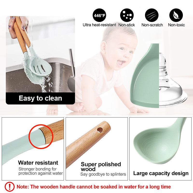 Silicone & Wood Kitchen Utensil Set