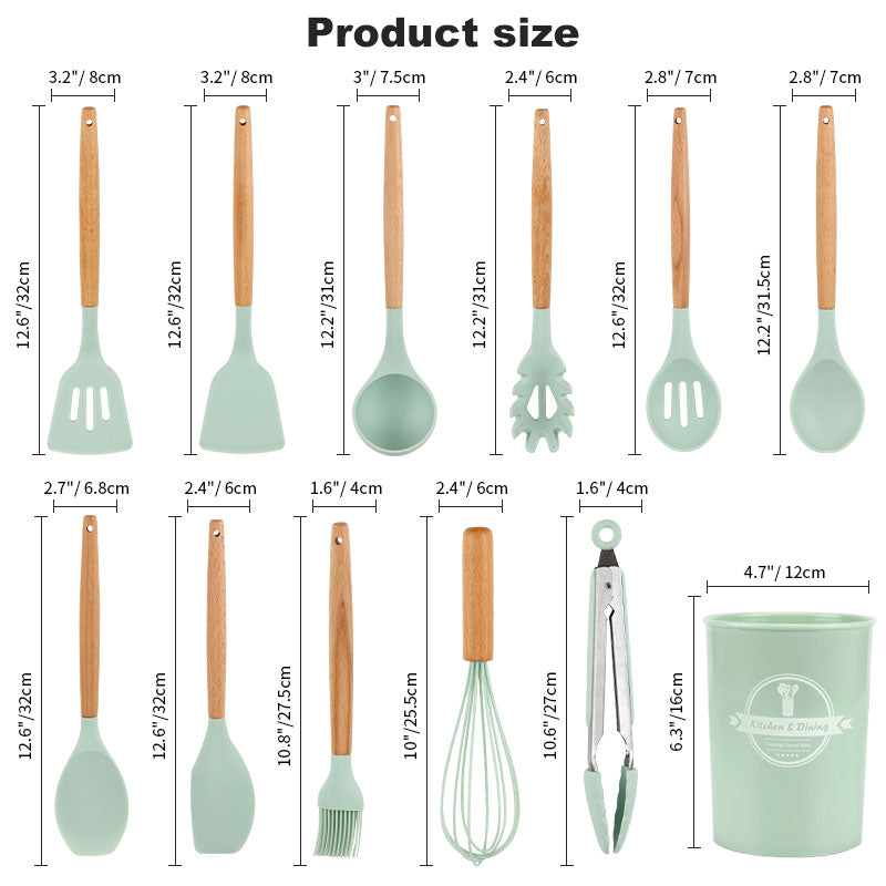 Silicone & Wood Kitchen Utensil Set