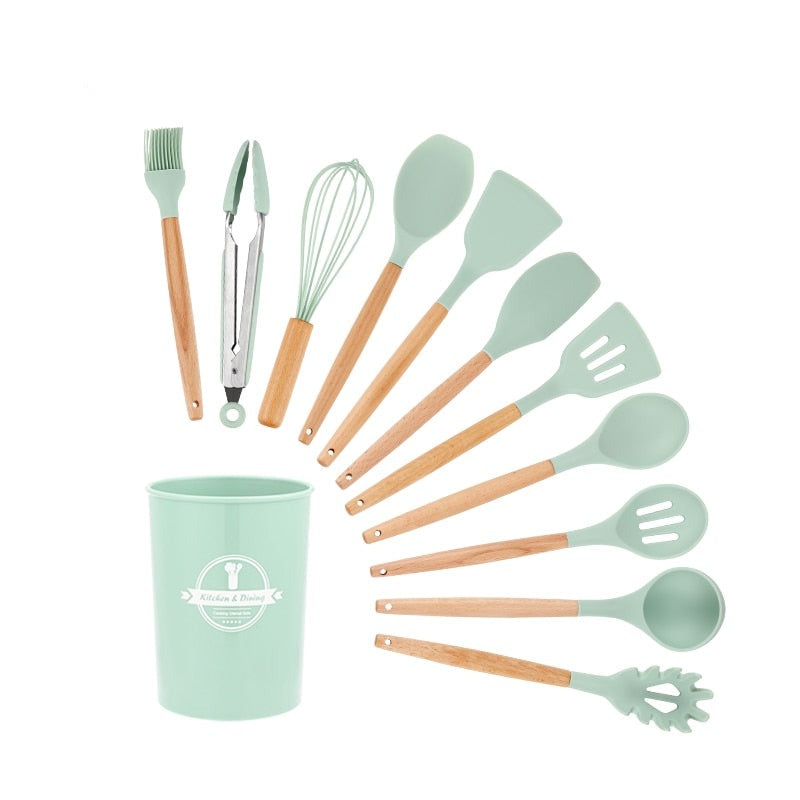 Silicone & Wood Kitchen Utensil Set